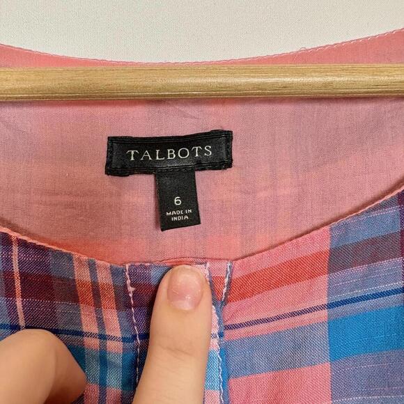 Talbots A-line Pastel Pleated Plaid Preppy Academic Button Down Sundress Size: 6 - Picture 9 of 9